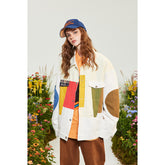 Unisex Jacket Contrast Color Jacket Couple Loose Lapels Coat